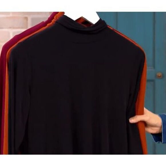 Susan Graver Womens 3X Modern Essentials Liquid Knit Turtleneck Black Hi Low NWT - Picture 1 of 7